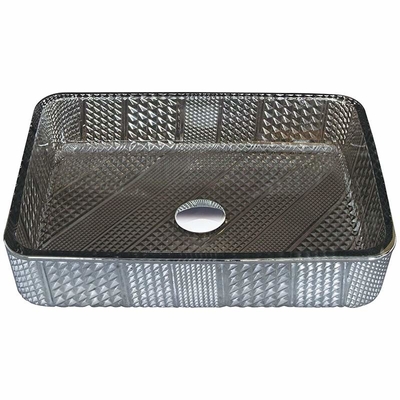 Chrome Rectangular Vessel Sinks Kaca Tempered Kristal Perak