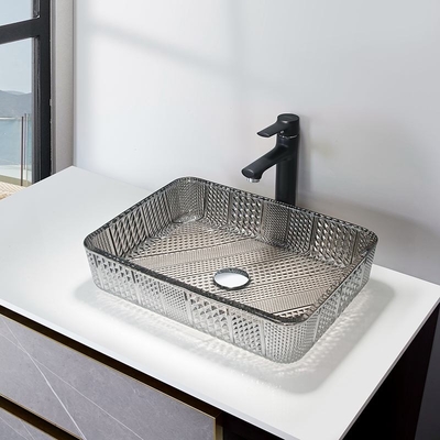 Chrome Rectangular Vessel Sinks Kaca Tempered Kristal Perak