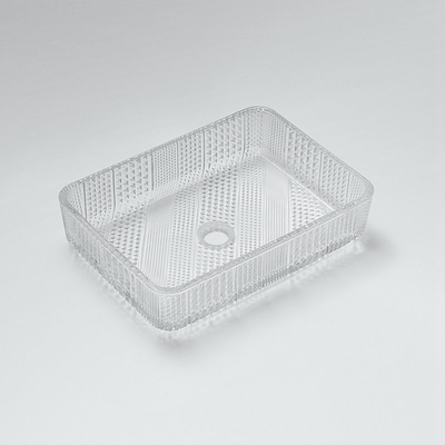 Kristal bening persegi panjang Countertop wastafel Kamar mandi 460mm 330mm 105mm Cuci tangan