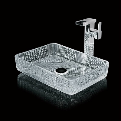 Kristal bening persegi panjang Countertop wastafel Kamar mandi 460mm 330mm 105mm Cuci tangan