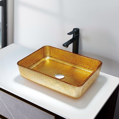 Wastafel Kapal Persegi Panjang Emas Mewah 4.2 Inch Basin Wastafel Kamar Mandi Dalam Modern