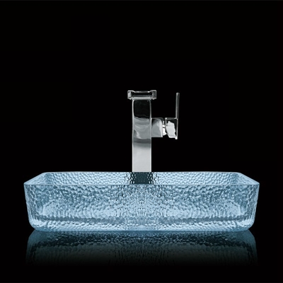 Modern Rectangle Counter Top Basin Kaca Kamar Mandi Air Warna Biru Dipernis