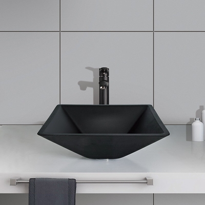 142mm Acid Matt Black Basin Persegi Corong Bentuk Kamar Mandi Tempered