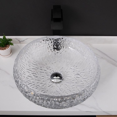 Bentuk Bola Mangkuk Bulat Kamar Mandi Wastafel Kapal 170mm Crystal Clear Countertop Mounted