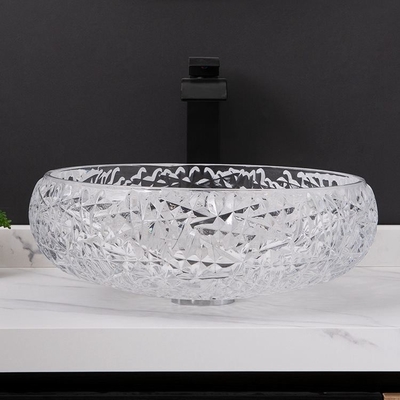 Bentuk Bola Mangkuk Bulat Kamar Mandi Wastafel Kapal 170mm Crystal Clear Countertop Mounted