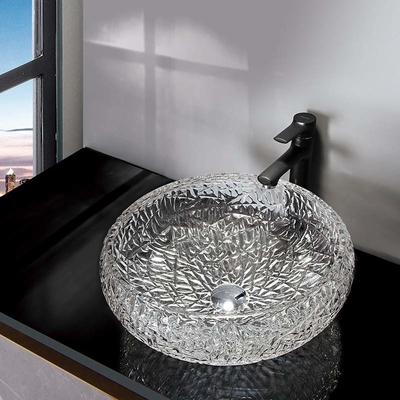 Bentuk Bola Mangkuk Bulat Kamar Mandi Wastafel Kapal 170mm Crystal Clear Countertop Mounted