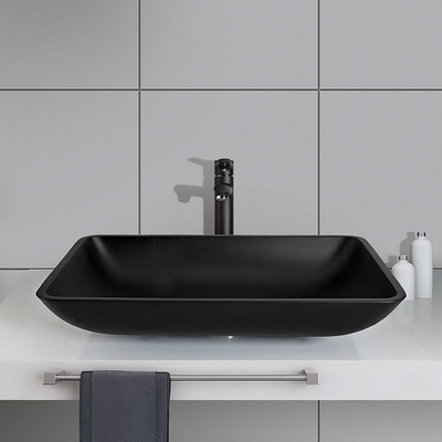 Wastafel Kamar Mandi Acid Matt, Wastafel Kaca Bulat Kaca Tempered Hitam