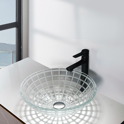 Mangkuk Wastafel Kaca Tempered 420mm Panjang Kaca Bulat Vanity Sink