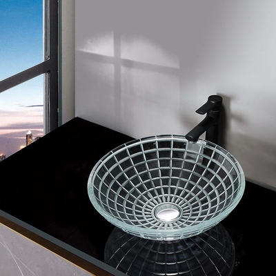 Mangkuk Wastafel Kaca Tempered 420mm Panjang Kaca Bulat Vanity Sink