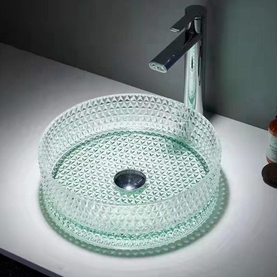Wastafel Kaca Silinder H112mm, Wastafel Seni 14 Inch Hijau Muda
