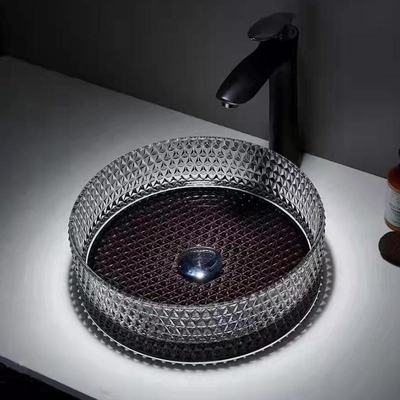 Artwork Glass Vessel Basins Crystal Modern Dengan Bagian Bawah Hitam