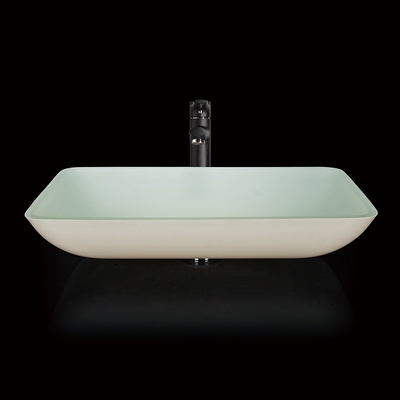 Wastafel Kamar Mandi Berpernis 18 Inch Kaca Tempered Wastafel Persegi Panjang Putih