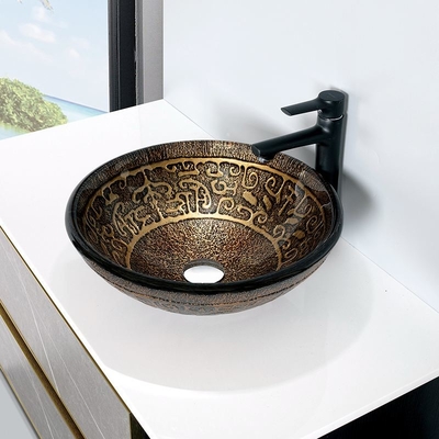 Wastafel Kaca Tempered Coklat Vanity Round 45mm 12mm Meja Kamar Mandi