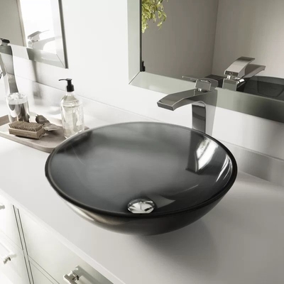 Wastafel Meja Melingkar Buatan Tangan Kaca Tempered Grey Vessel Wastafel Kamar Mandi