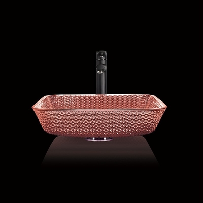 Meja Vanity Sinks Berlapis Kaca Kapal Persegi Bersinar Warna Tembaga Modern
