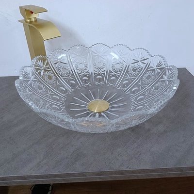 Kaca Antik Wastafel Mangkuk Bulat Counter Top Desain Italia Artistik