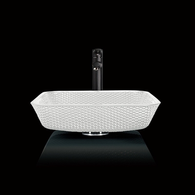 12mm Countertop Vanity Sinks Crystal Square Vessel Kamar Mandi Tahan Gores Putih
