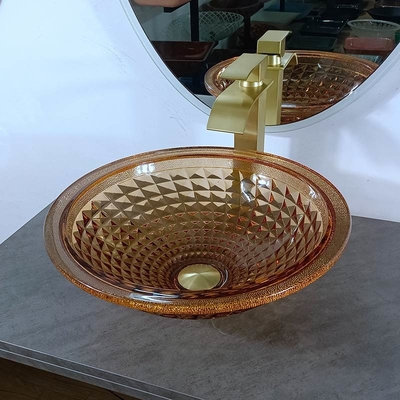 Vanity Artistic Round Basin Bowl Desain Italia Wastafel Kapal Kaca Amber