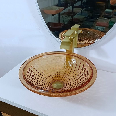 Vanity Artistic Round Basin Bowl Desain Italia Wastafel Kapal Kaca Amber