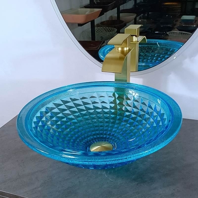 Wastafel Kamar Mandi Kapal Biru Artistik Kristal Laut Bentuk Bulat Vanity Sink