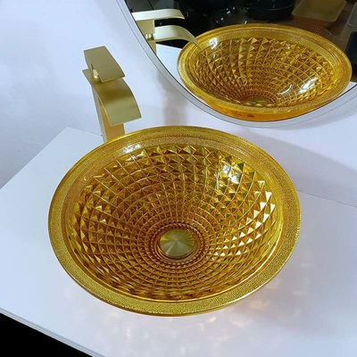 Mangkuk Kaca Bening Chrome Wastafel Emas Cuci Tangan Modern Crystal Kamar Mandi Vanity