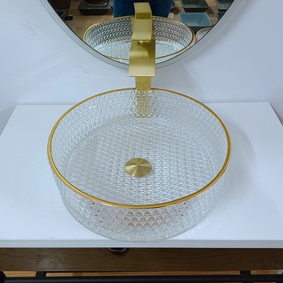 Wastafel Kaca Bulat Tepi Emas 45mm Wastafel Kamar Mandi