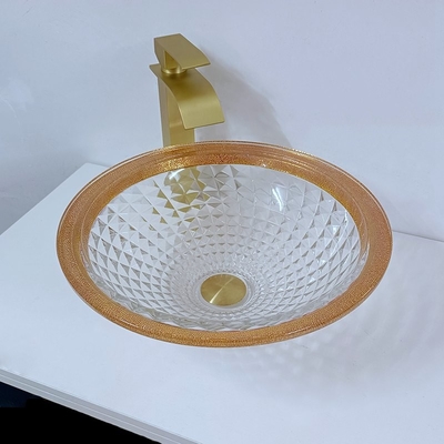 Tepi Emas Warna-warni Wastafel 450mm Diamond Deep Vessel Bentuk Kerucut Elegan