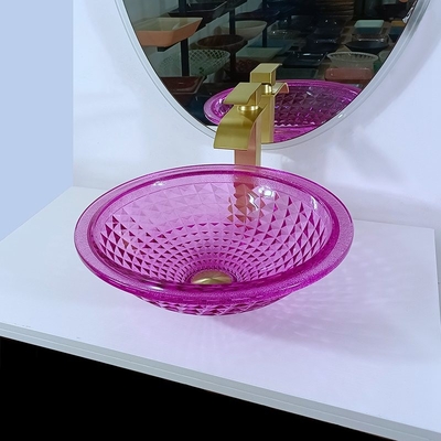 Kaca Kristal 12mm Ungu Kaca Wastafel Mangkuk Untuk Kamar Kecil Tinggi 140mm Modern