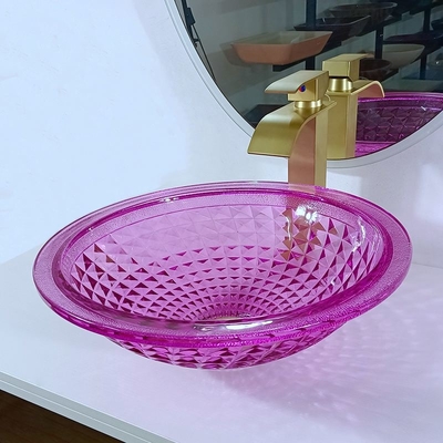 Kaca Kristal 12mm Ungu Kaca Wastafel Mangkuk Untuk Kamar Kecil Tinggi 140mm Modern
