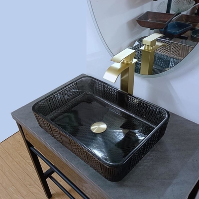 Kaca Kaca Persegi Panjang Wastafel Kamar Mandi Hitam Dalam Kristal Transparan