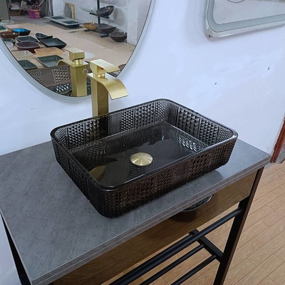 Kaca Kaca Persegi Panjang Wastafel Kamar Mandi Hitam Dalam Kristal Transparan