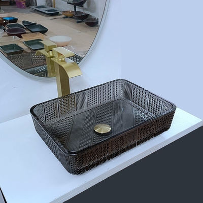 Kaca Kaca Persegi Panjang Wastafel Kamar Mandi Hitam Dalam Kristal Transparan