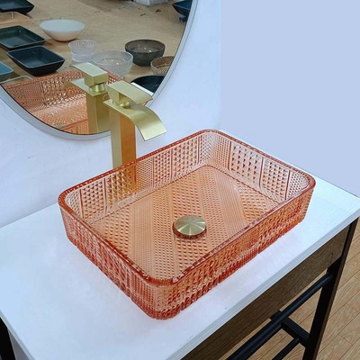 Crystal Vanity Top Glass Wash Basin Rectangular Orange L445 * W330 * H105mm Tebal 12mm