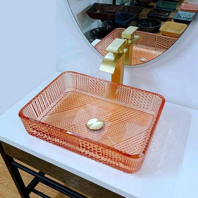 Crystal Vanity Top Glass Wash Basin Rectangular Orange L445 * W330 * H105mm Tebal 12mm