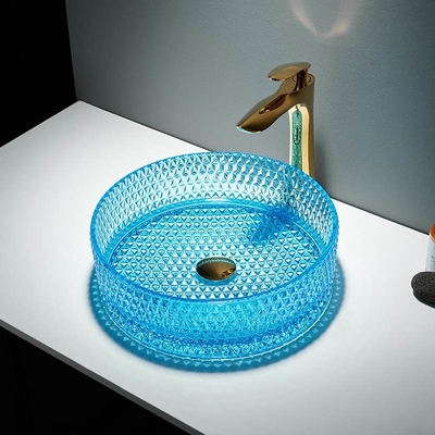 Clear Sky Blue Glass Vessel Bass Wastafel Kamar Mandi Bulat Kristal Biru Langit