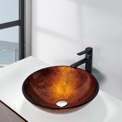 145mm Kaca Tempered Wastafel Kamar Mandi Countertop Tidak Ada Lubang Tahan Gores Dengan Foil