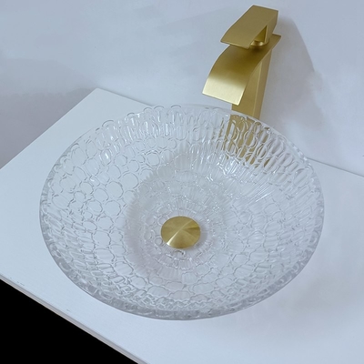 Wastafel Kristal Hotel Bulat 130mm Mangkuk Wastafel Kapal Kaca Artistik Untuk Kamar Mandi Rumah