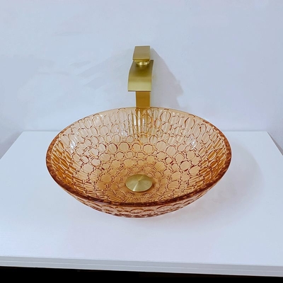 Wastafel Kapal Bulat Dangkal Kaca Kustom Kristal Bulat Modern Besar