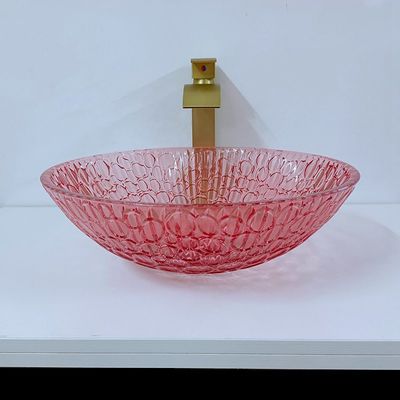 Warna Merah Countertop Crystal Wastafel Kaca Kamar Mandi Modern