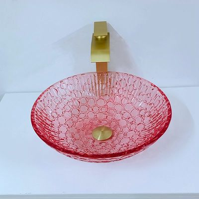 Warna Merah Countertop Crystal Wastafel Kaca Kamar Mandi Modern