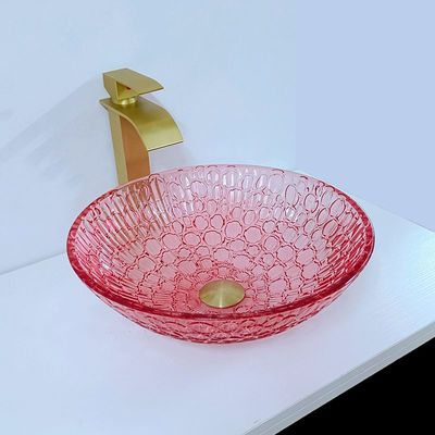 Warna Merah Countertop Crystal Wastafel Kaca Kamar Mandi Modern