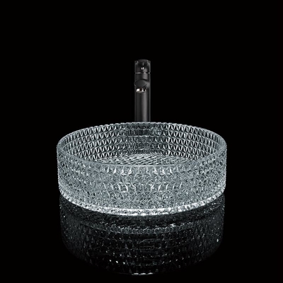 395mm Round Glass Wash Basin Cuci Tangan 45mm Dia Tidak Ada Lubang Untuk Kamar Mandi Hotel