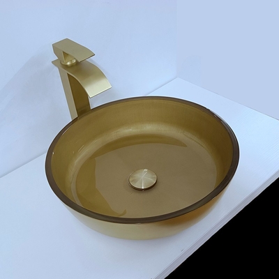 110mm Tinggi Brushed Glass Basin Bowl 420mm Panjang Round Circular Vessel Sink