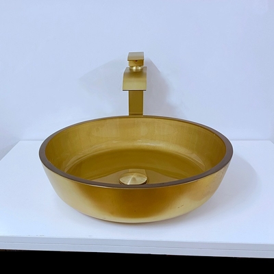 110mm Tinggi Brushed Glass Basin Bowl 420mm Panjang Round Circular Vessel Sink