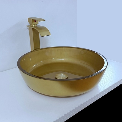 110mm Tinggi Brushed Glass Basin Bowl 420mm Panjang Round Circular Vessel Sink