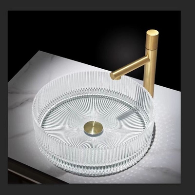 Wastafel Kaca Bening Berbentuk Silinder Restoran Crystal 15.5 &quot;Table Top Vessel Sinks