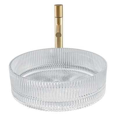 Wastafel Kaca Bening Berbentuk Silinder Restoran Crystal 15.5 &quot;Table Top Vessel Sinks