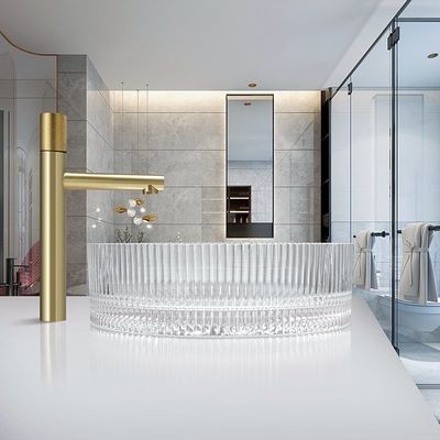Wastafel Kaca Bening Berbentuk Silinder Restoran Crystal 15.5 &quot;Table Top Vessel Sinks