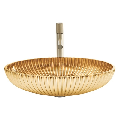 OEM Kokoh Kaca Vessel Basin 18k Warna Emas Interior 135mm Tinggi