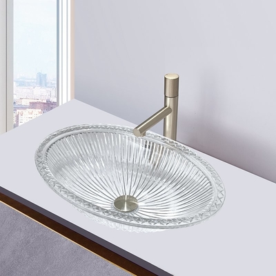 One Piece Moulding Glass Vessel Sink Bowls Panjang 550mm Tanpa Luapan